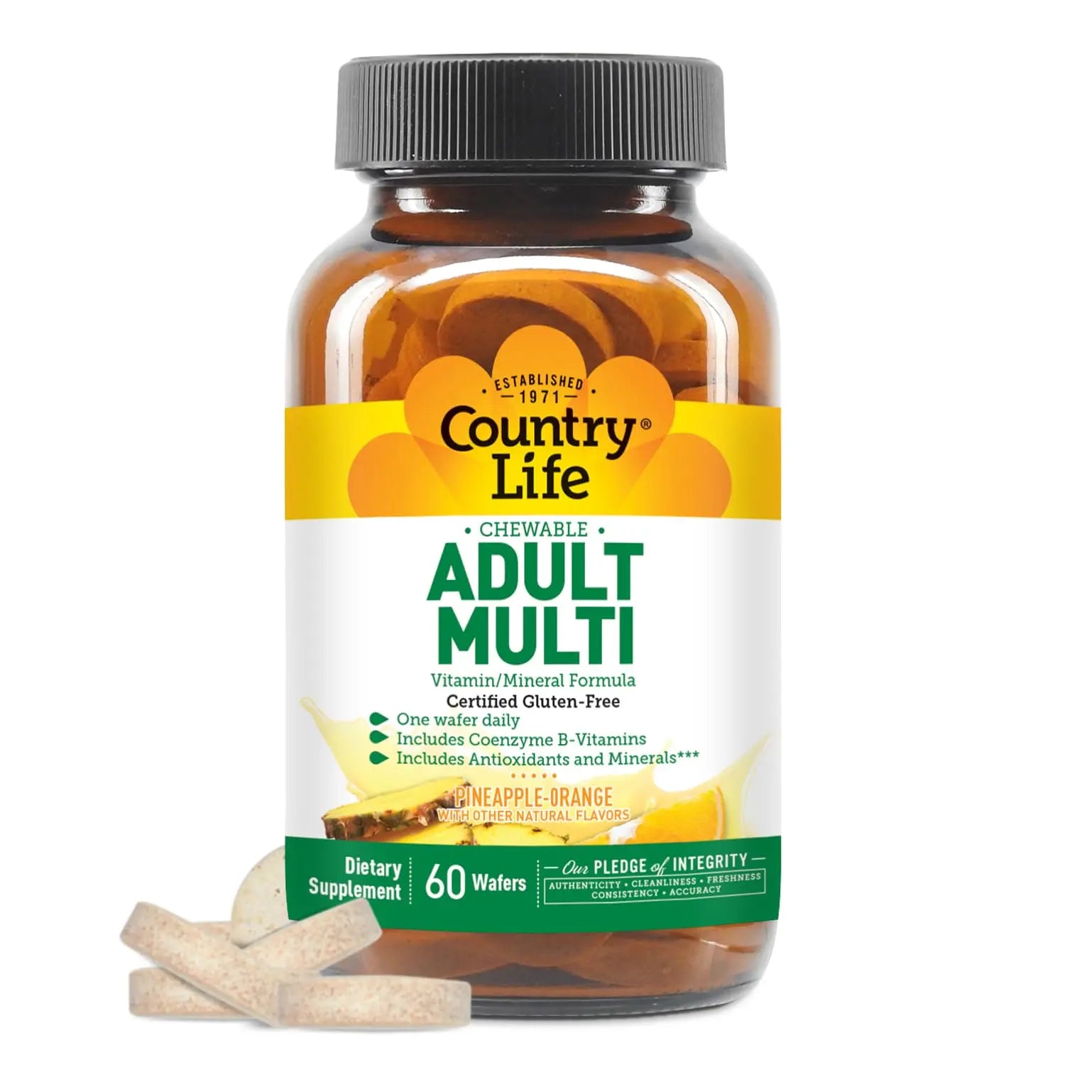 Country Life Adult Chewable Multivitamin with Coenzyme B-Vitamins, Antioxidants, Minerals, Pineapple-Orange Flavor Country LifeAu supplements