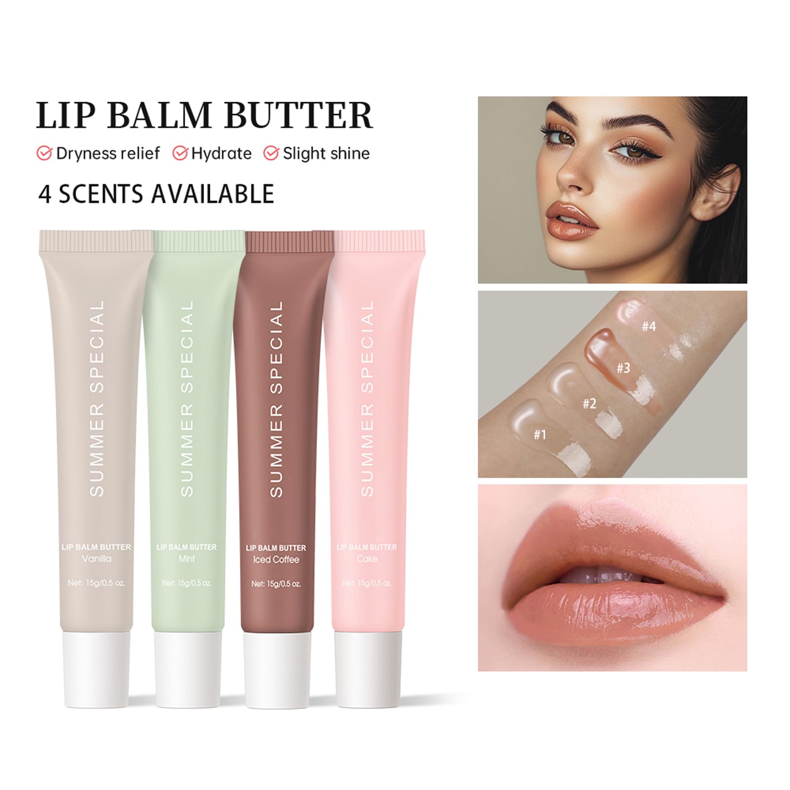 YumSova 4PCS Summer Lip Gloss Lipstick, Containing Natural Oils And Fruit Extracts, Can Soothe And Soften Dry Lips, Keep Moisture For A Long Time, And Is Not Sticky (4PCS) YumSovaAu supplements