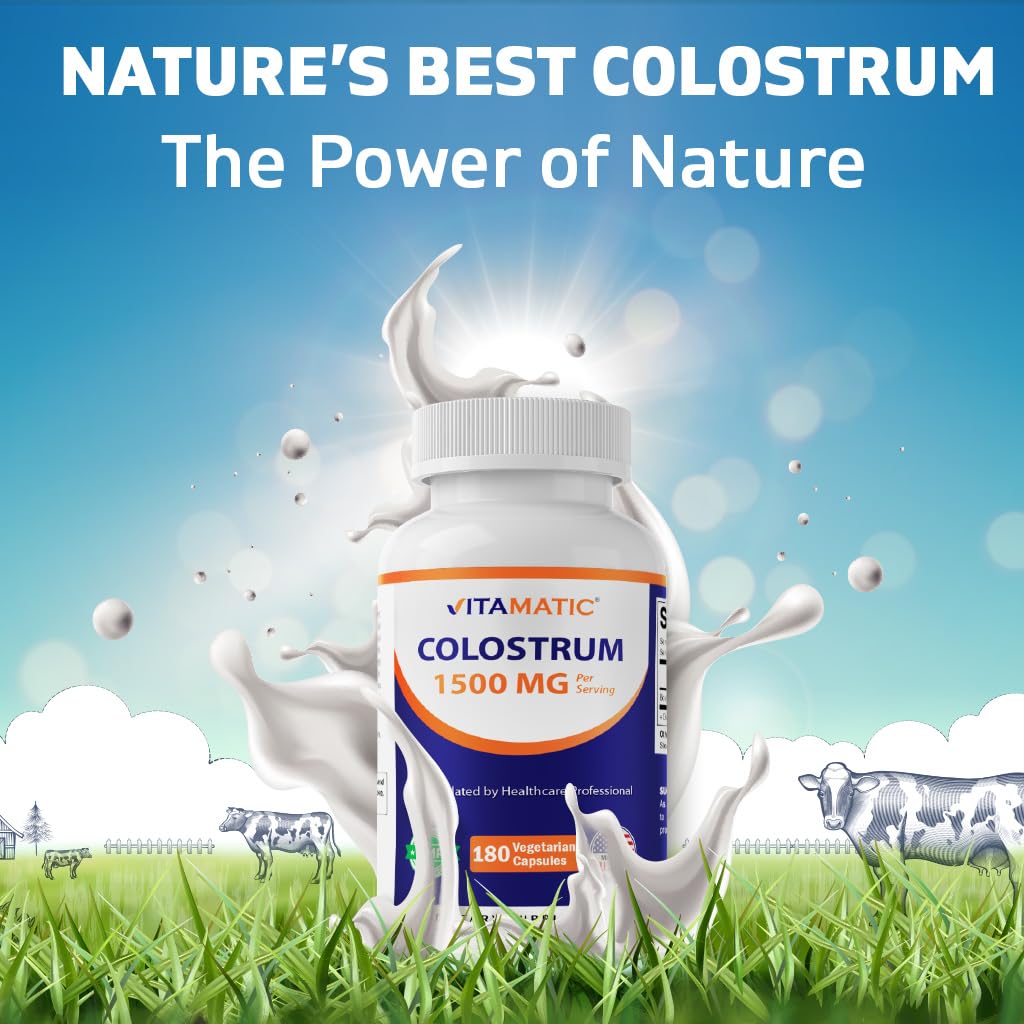 Vitamatic Bovine Colostrum 30% IgG Supplement 1500 mg per Serving - Supplement for Gut Health, Hair Growth, Beauty, Muscle Recovery, & Immune Support - 180 Veg Capsules VitamaticAu supplements