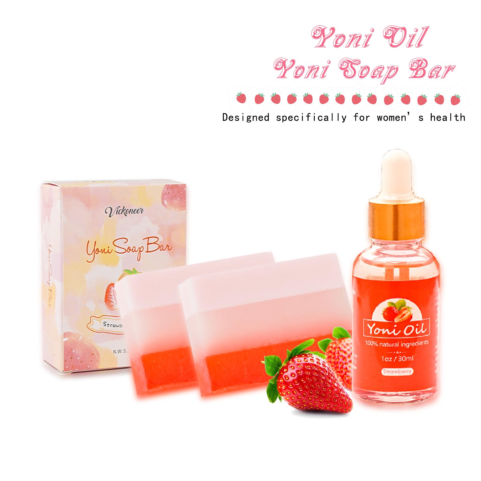 2Pcs Strawberry Yoni Bars and Yoni Oil Set for Feminine Wash, Yoni Wash for Cleanse Vaginal Balance PH tovaginshAu supplements