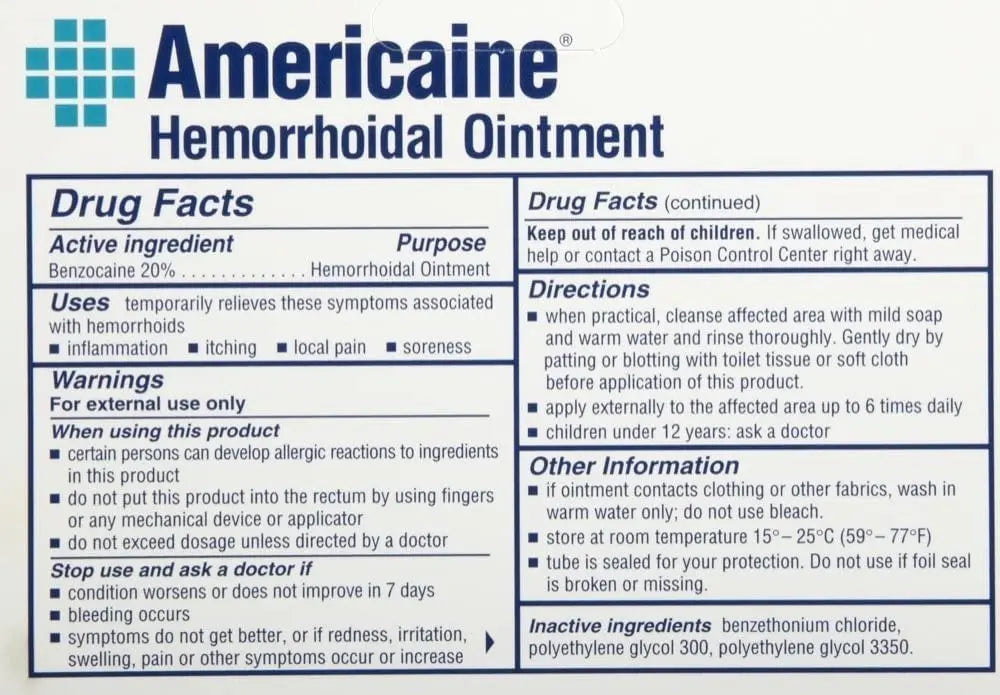 Americaine Hemorrhoidal Ointment Maximum Strength 20% Benzocaine 1 oz (Pack of 2) AmericaineAu supplements
