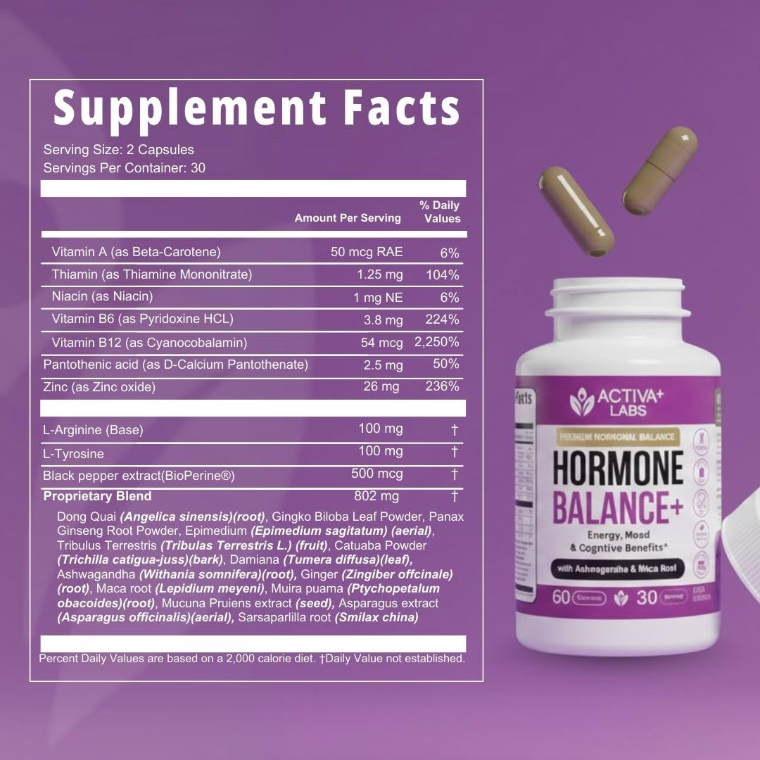 Activa Labs+ Hormone Balance for Women | Boost Energy, Mood, Libido and Focus | Supports Cycle&Menopause Comfort | Gluten, Soy&Lactose Free | 30 Day Supply Activa LabsAu supplements
