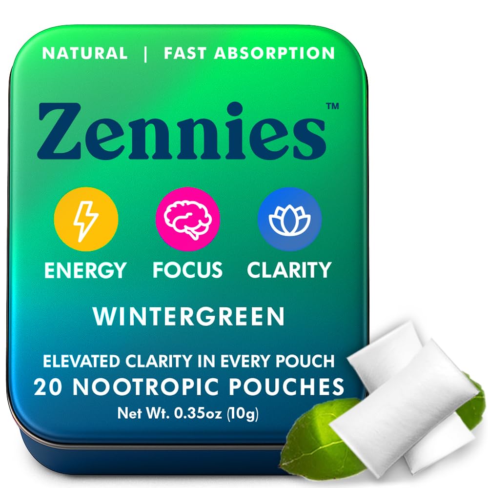 Zennies Caffeine Nootropic Pouches with Alpha GPC, L-Tyrosine & L-Theanine, Lion's Mane, Cordyceps, Reishi - Nicotine Free, No Sugar or Artificial Sweeteners Nootropic Energy Pouches, Wintergreen 1 PK ParroxAu supplements