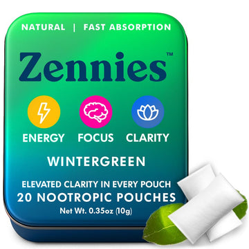Zennies Caffeine Nootropic Pouches with Alpha GPC, L-Tyrosine & L-Theanine, Lion's Mane, Cordyceps, Reishi - Nicotine Free, No Sugar or Artificial Sweeteners Nootropic Energy Pouches, Wintergreen 1 PK ParroxAu supplements