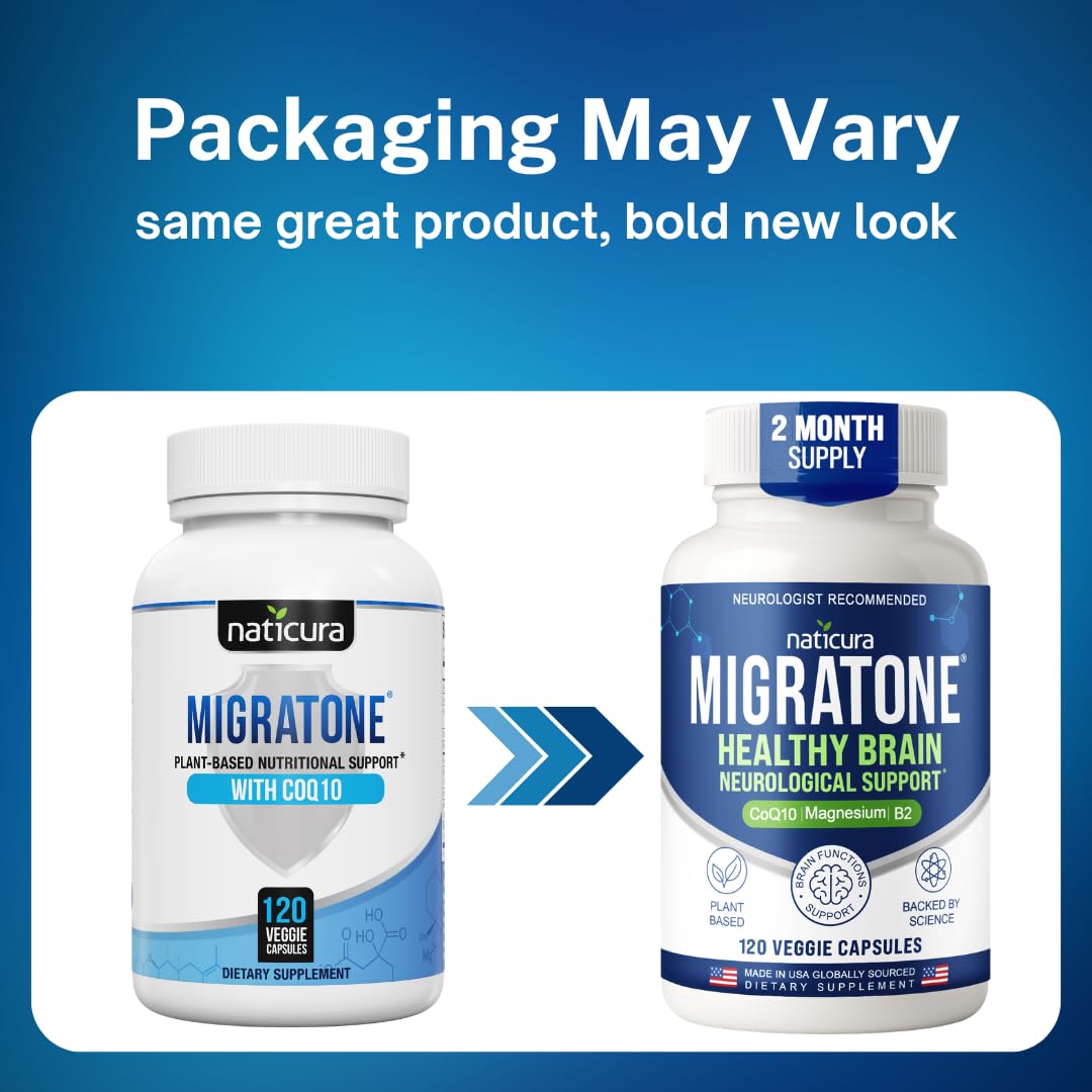 Migratone Migraine Relief Nutritional Support Supplement - with Magnesium, Riboflavin Vitamin B2, B6 & B12, Microactive Coq10, Feverfew, PA-Free Butterbur, and Folate - Clinically Preferred Blend NaticuraAu supplements