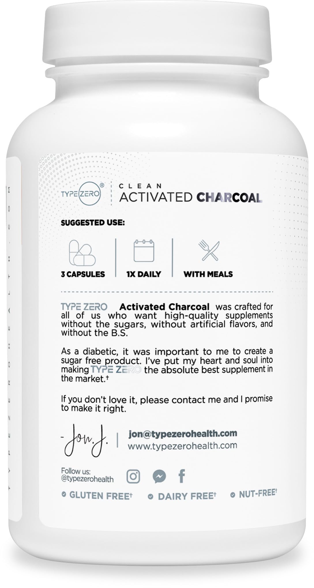 Type Zero Activated Charcoal Capsules (180 Count) - 60 Servings, 780mg Per Serving, from Coconut Shell, Non-GMO, Gluten-Free Type ZeroUS supplements