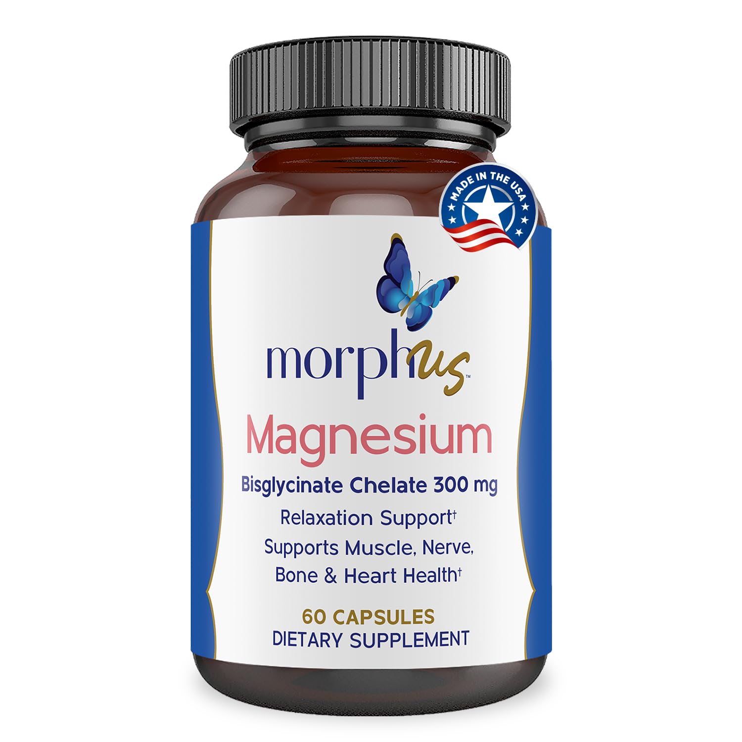 Morphus Magnesium Bisglycinate Chelate 300mg Supplement | 60 Capsules | Helps Women with Perimenopause & Menopause Symptoms | Restful Sleep, De-Stress, Relaxes Muscles & Nerves | Fast Absorption MORPHUSAu supplements