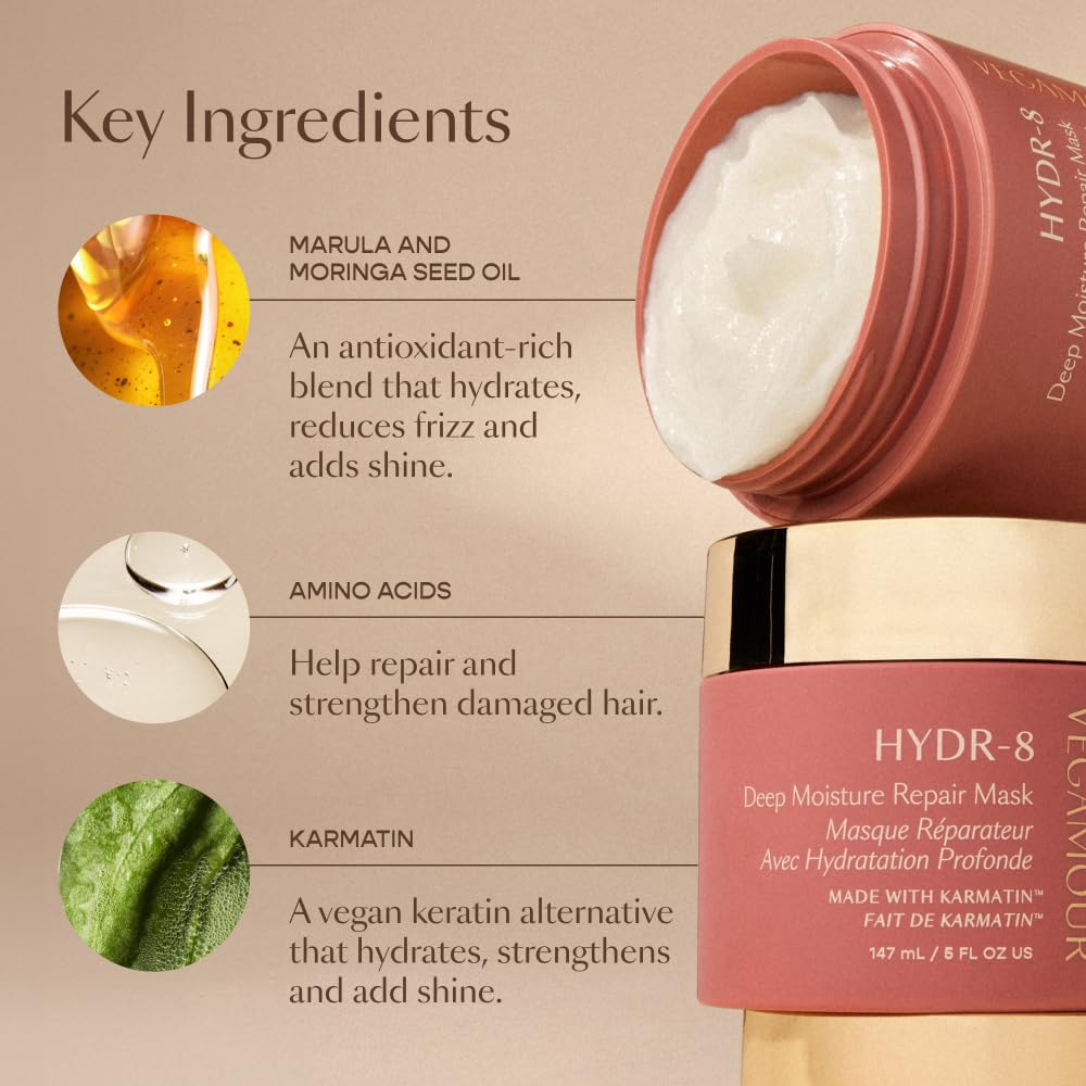 VEGAMOUR HYDR-8 Deep Moisture Repair Mask, Deep Conditioner Hair Mask Formulated Without Sulfates for Dry, Damaged, Frizzy Hair, Floral & Vanilla Scent, 5 fl. oz. VEGAMOURAu supplements