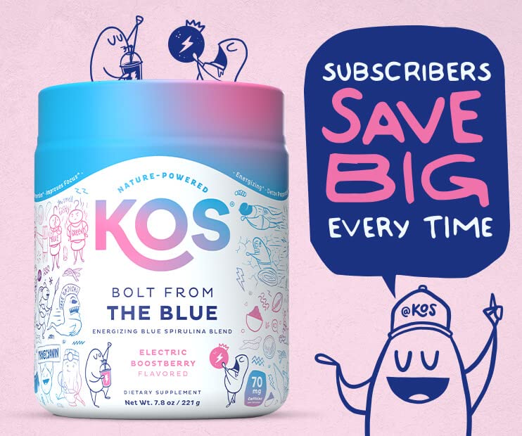 KOS USDA Organic Energizing Blue Spirulina Blend - 70 mg Organic Caffeine, B-Complex KOSAu supplements