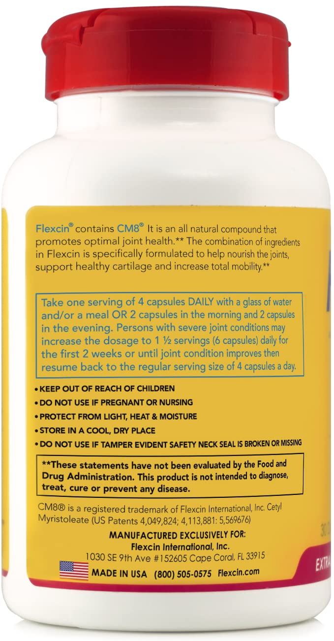 Flexcin Extra Strength Joint Formula with CM8 (Cetyl Myristoleate) - Joint Supplements for Men and Women with Glucosamine, MSM, Collagen Type II - 120 Capsules FlexcinAu supplements