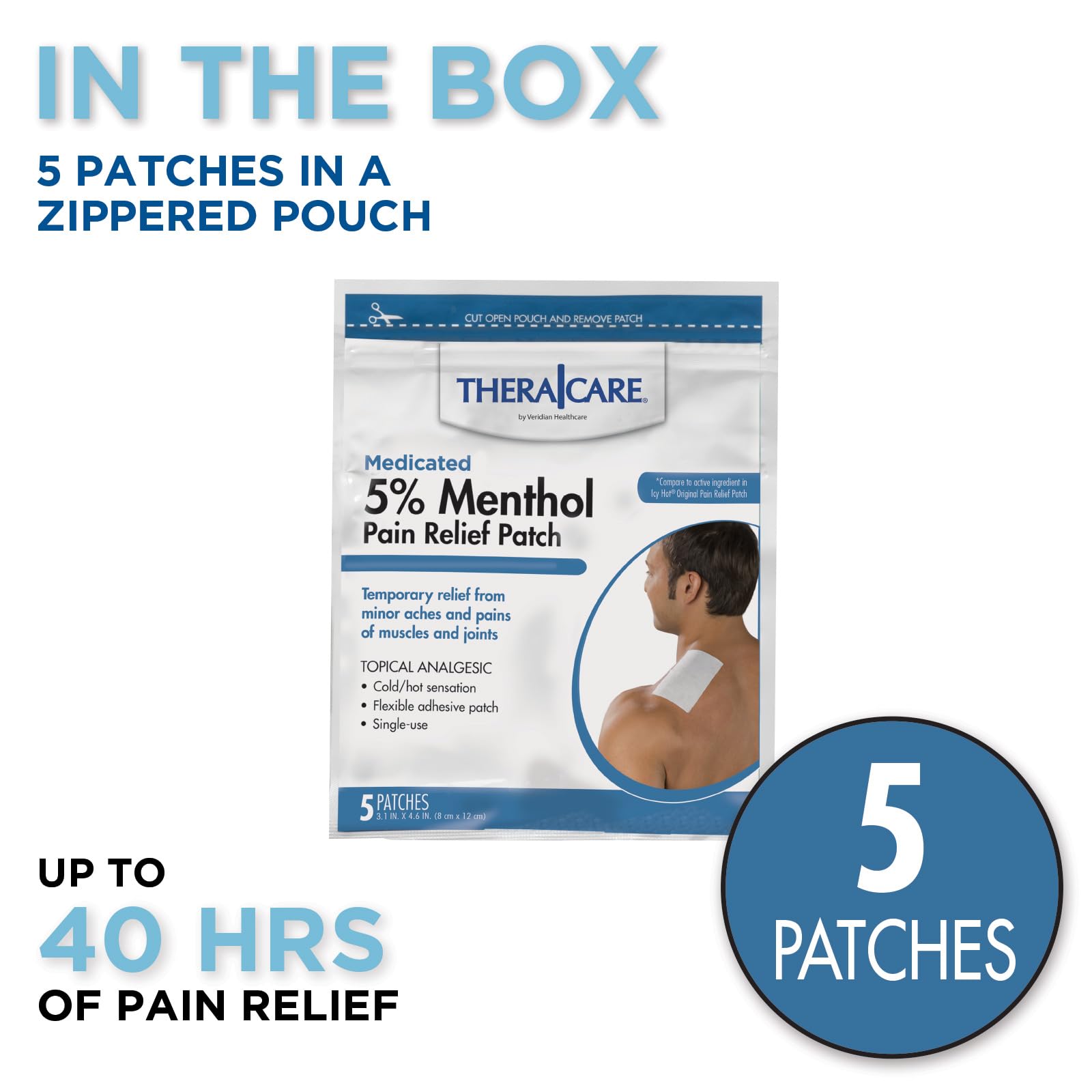 TheraCare Cold Hot Medicated Patch | 5% Menthol | Neck, Shoulder, Small Areas | 4.6” x 3.1” | 5-Count Thera CareAu supplements
