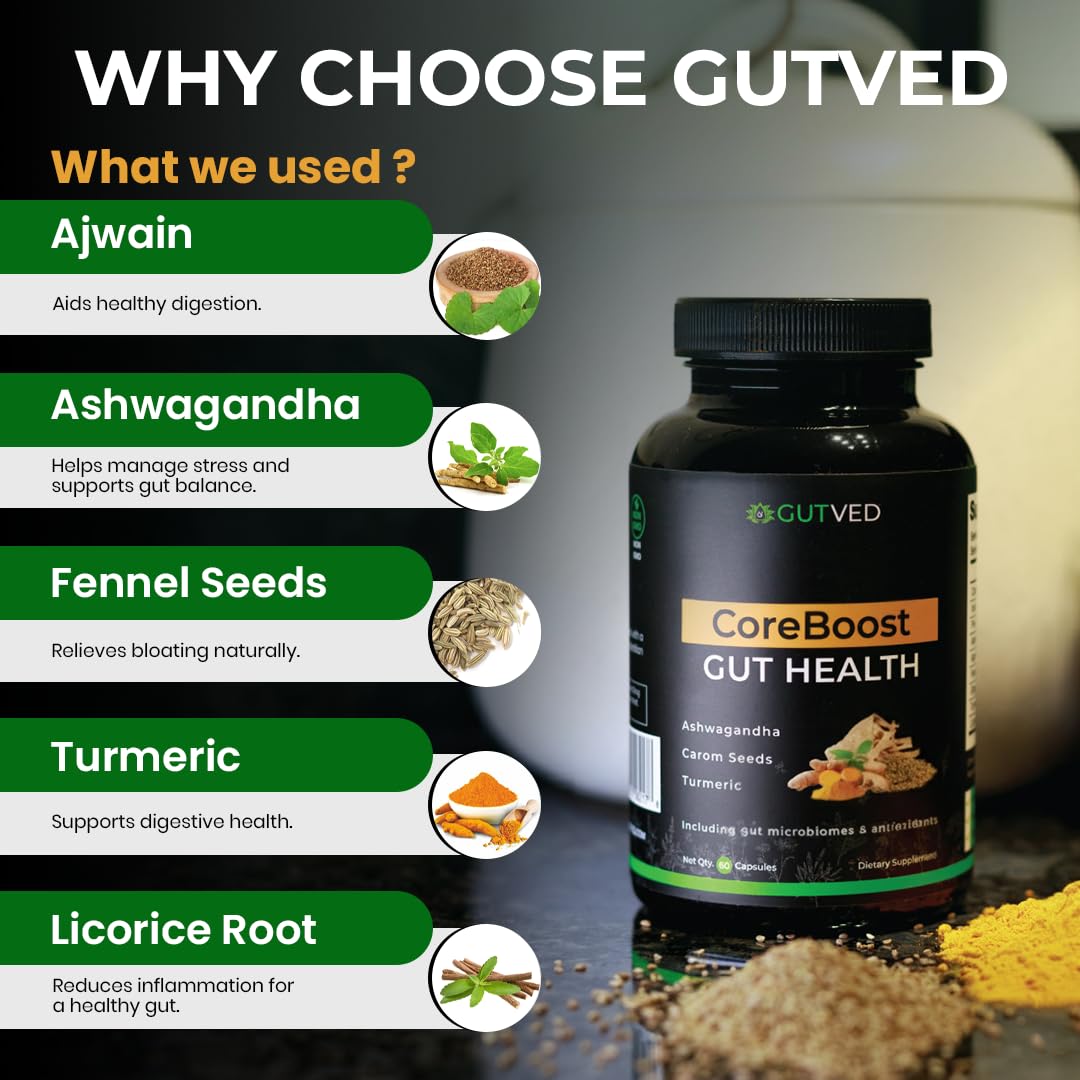GUTVED Bloating & Gas Relief Probiotic for Women & Men | 9-in-1 Gut & Digestive Support with Probiotics, Prebiotic Inulin, Turmeric, Ginger & Fennel | Daily Plant-Based Capsules, 60 Count GUTVEDAu supplements