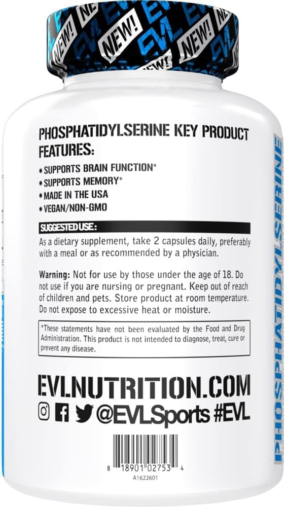 PhosphatidylSerine Nootropics Brain Support Supplement - Advanced Anti Aging Brain Health Supplement for Adults - Memory and Focus with Phosphatidylserine 300mg - EVL Vegan Non-GMO EvlutionAu supplements