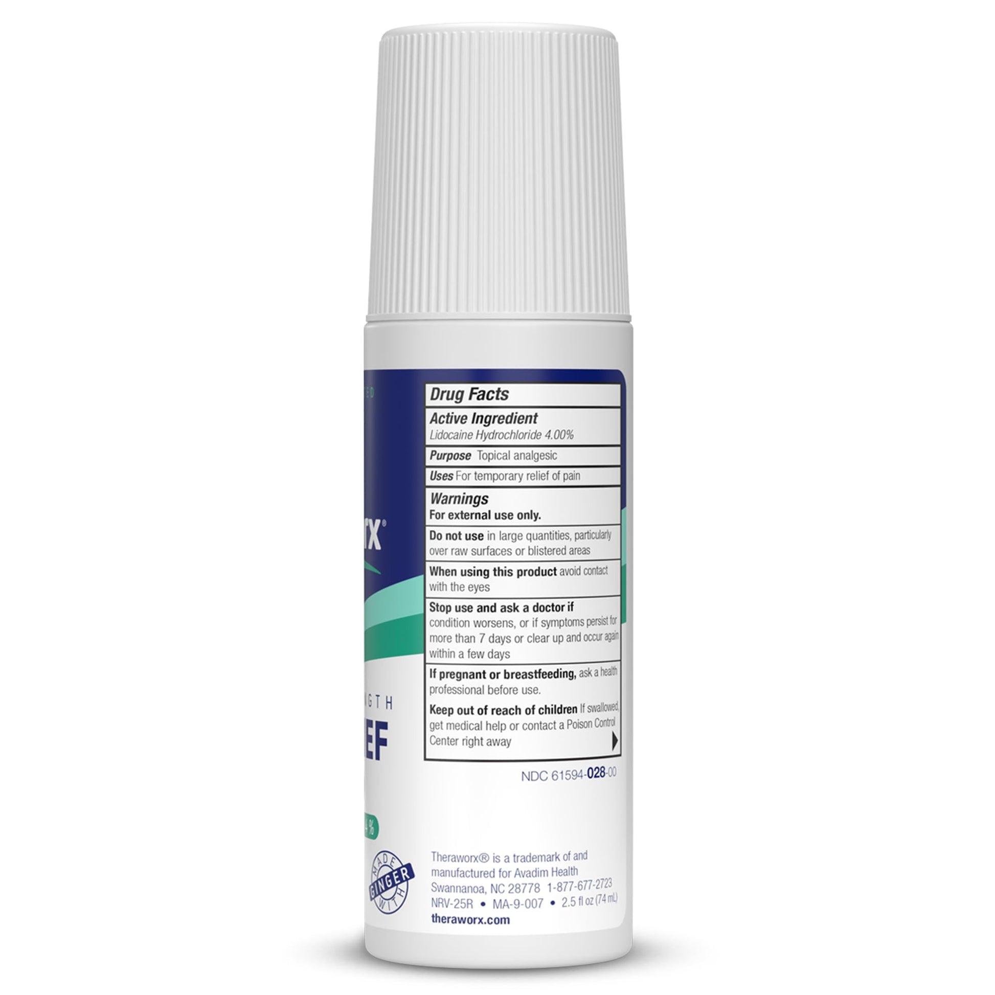 Theraworx Maximum Strength Pain Relief Roll-On with Lidocaine, Fast-Acting - 2.5 Oz - 1 Count TheraworxAu supplements