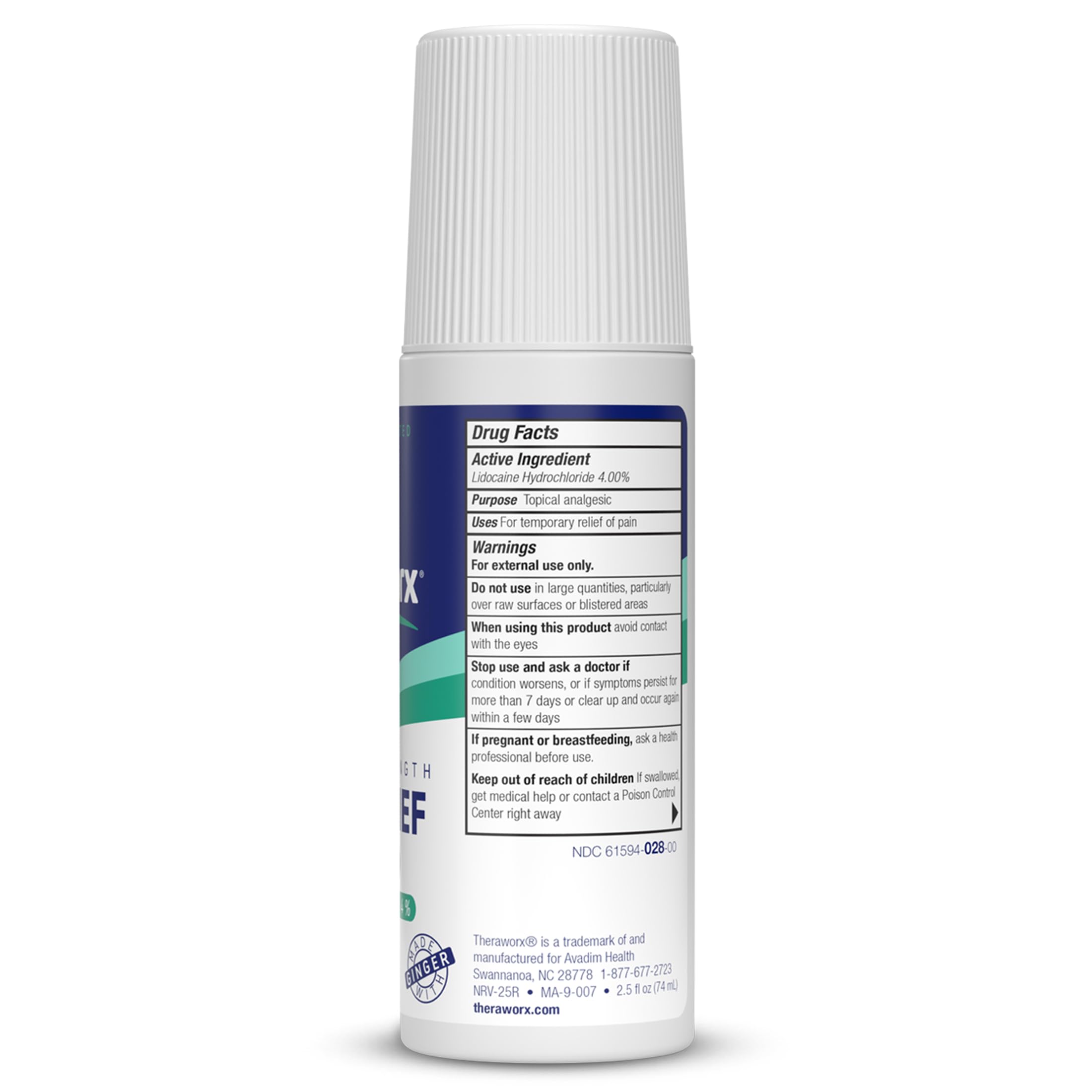 Theraworx Maximum Strength Pain Relief Roll-On with Lidocaine, Fast-Acting - 2.5 Oz - 1 Count TheraworxAu supplements