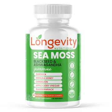 Longevity Nutritional Sea Moss, Thyroid Energy Vitamins Mineral Burdock Manuka Honey Dandelion Apple Cider Bladderwrack Ashwagandha Extract Turmeric Antioxidant Boost Immune Superfood Gummies Longevity NutritionalAu supplements