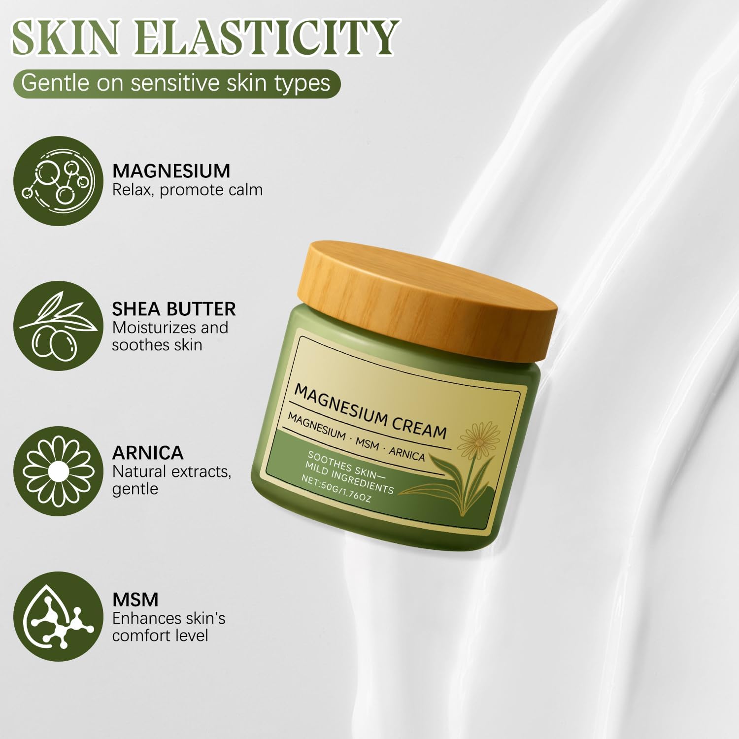 Magnesium Cream with MSM & Arnica,Nerve Relief Mild Ingredients for Skin Soothing,Fast-Absorbing Non-Greasy Massage Cream for Daily Comfort GenericAu supplements
