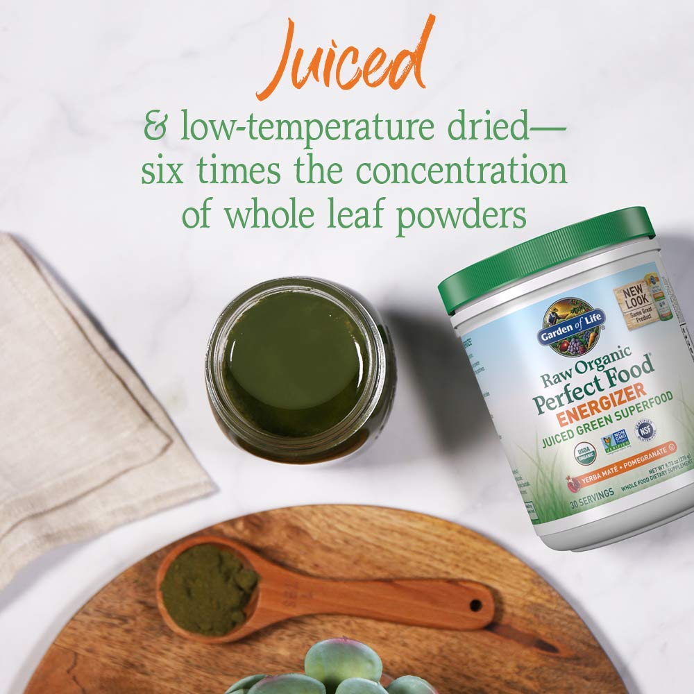 Garden of Life Raw Organic Perfect Food Energizer Juiced Green Superfood Powder - Yerba Mate Pomegranate, 30 Servings, Green Superfood Powder & Probiotics, Gluten Free Whole Food Greens Supplements Garden of LifeAu supplements