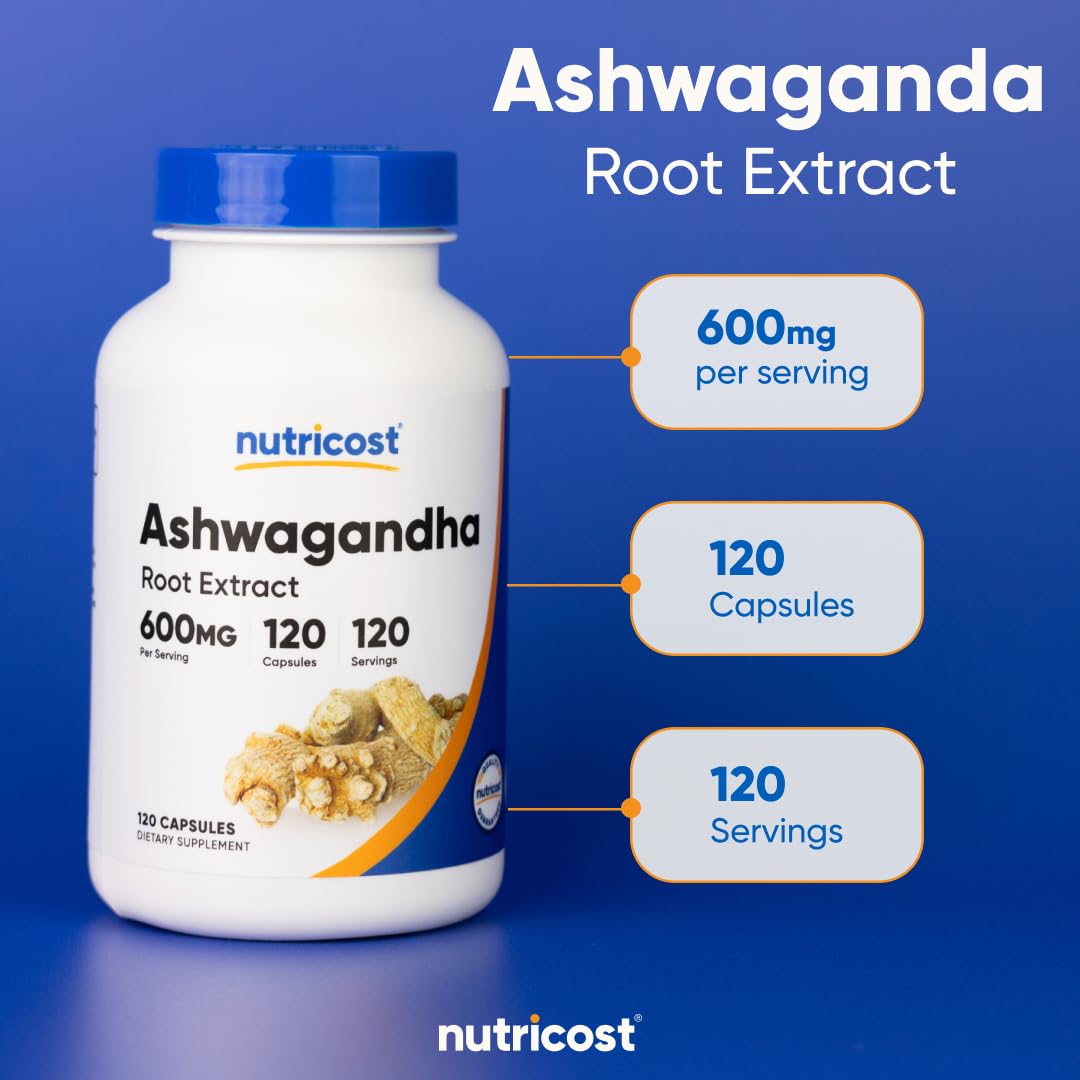 Nutricost Ashwagandha Herbal Supplement 600mg, 120 Capsules - Vegetarian, Non-GMO, Gluten Free, Ashwagandha Root NutricostAu supplements