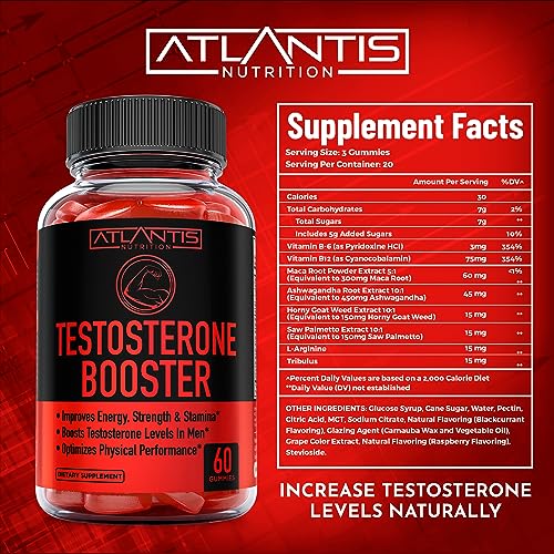 Testosterone Booster For Men Gummies - Enhances Strength & Stamina - Optimizes Physical Atlantis NutritionAu supplements
