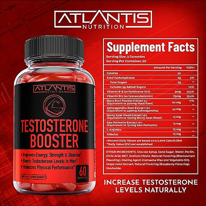Testosterone Booster For Men Gummies - Enhances Strength & Stamina - Optimizes Physical Atlantis NutritionUS supplements