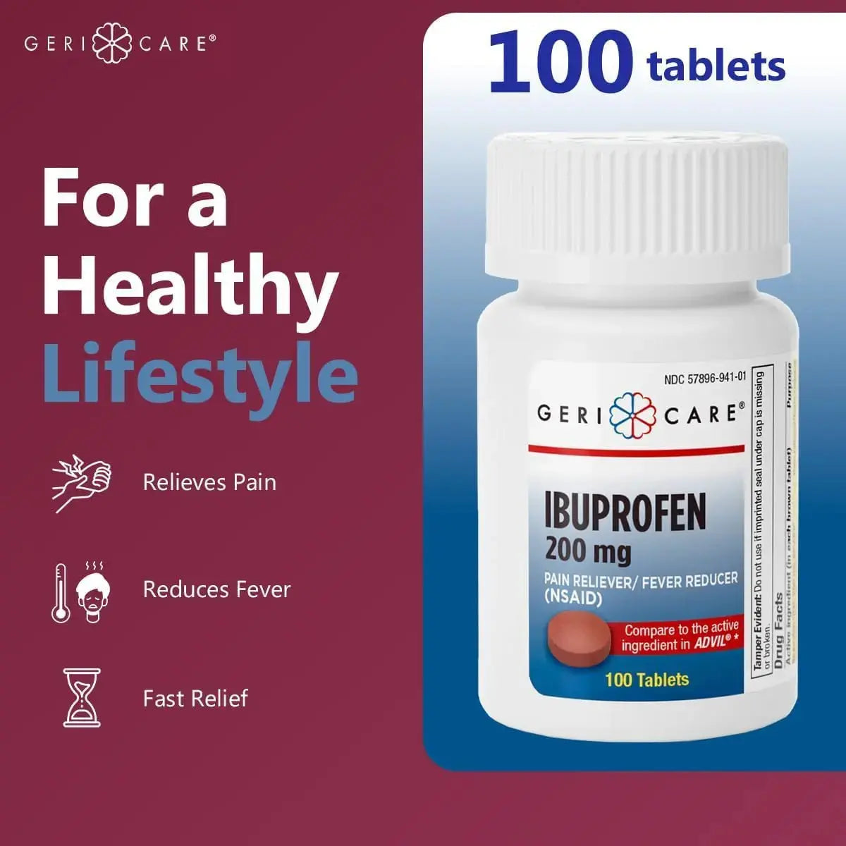 Geri Care IBUPROFEN Pain Relief Tablets (100 Count) GeriCareAu supplements