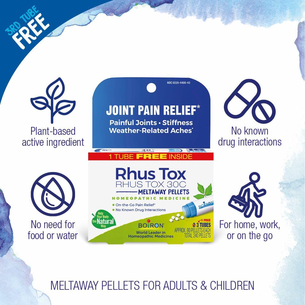 Boiron Rhus Tox 30C Homeopathic Medicine for Relief from Joint Pain, Muscle Aches, Swollen or Stiff Joints, and Weather Related Aches - 3 Count (240 Pellets) BoironAu supplements
