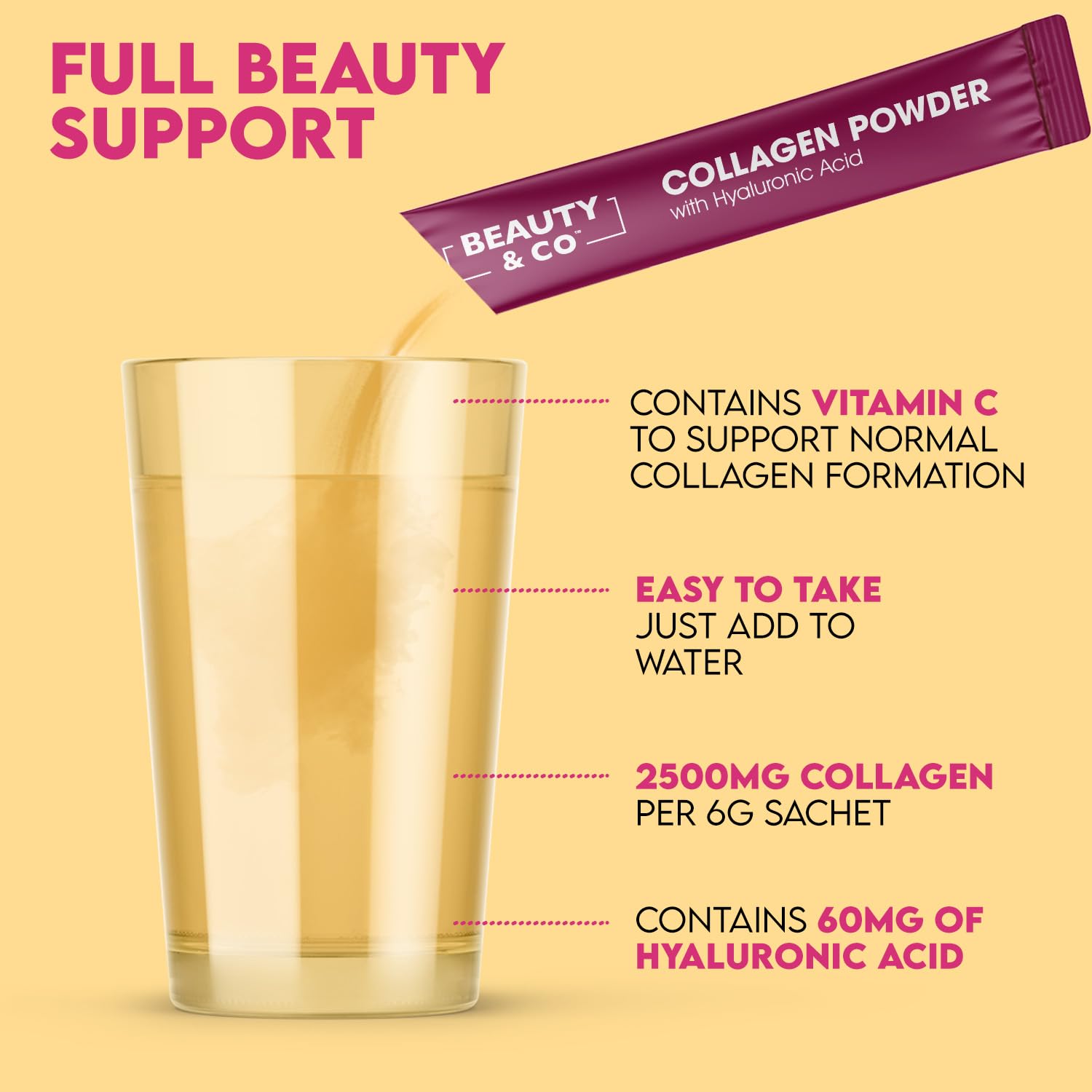 Collagen 2500mg Powder Supplement Boosted with Vitamin C and Hyaluronic Acid (Bovine) Beauty & CoAu supplements