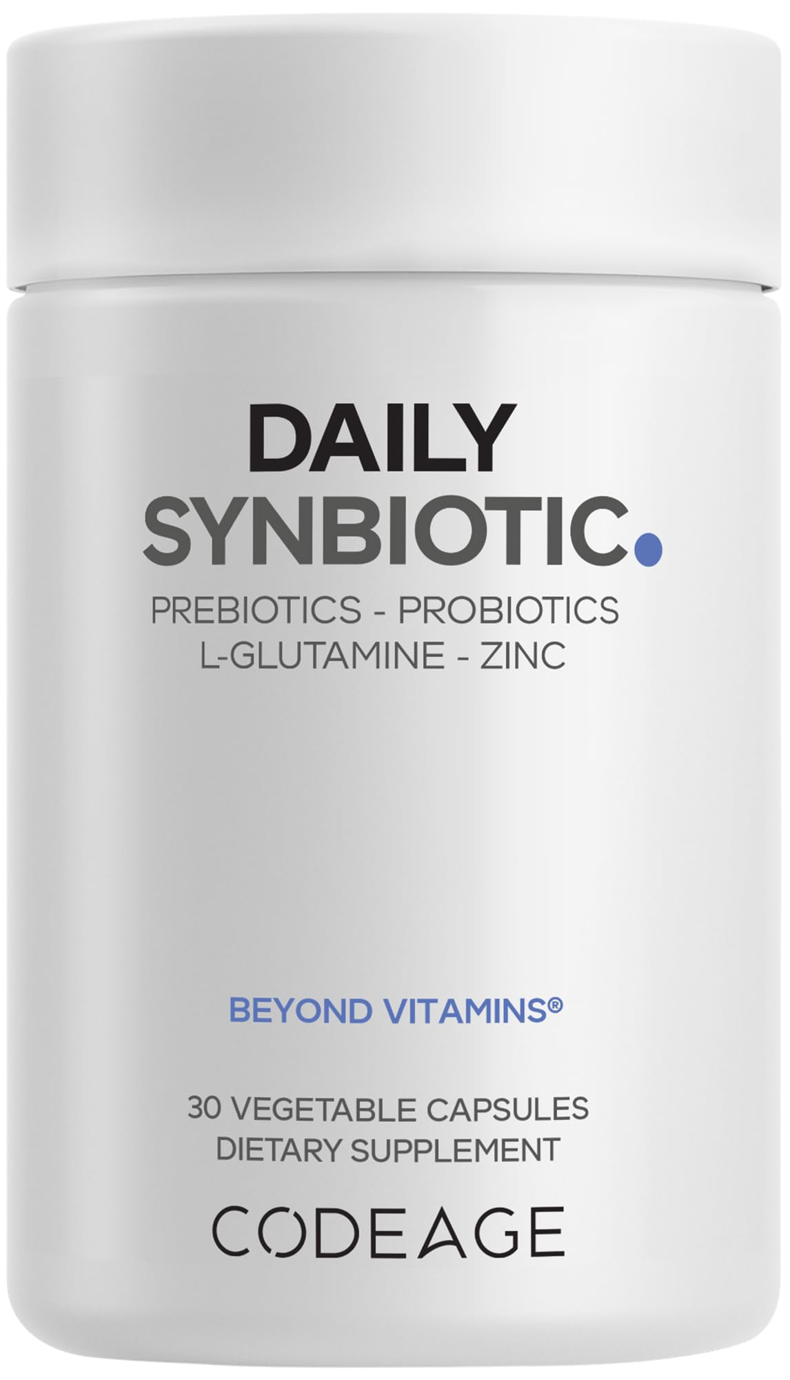 Codeage Daily Synbiotic Supplement - Prebiotics, Lactobacillus & Bifidobacterium Probiotics, L-Glutamine, Zinc L-Carnosine, DGL, Synbiotic Probiotic, BioPerine - Shelf-Stable - 30 Capsules CodeageAu supplements