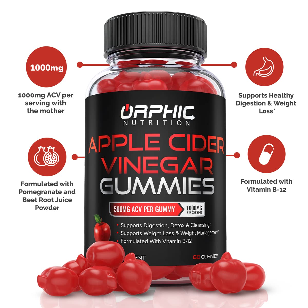 Apple Cider Vinegar Gummies - 1000mg - Formulated to Support Weight ORPHIC NUTRITIONUS supplements