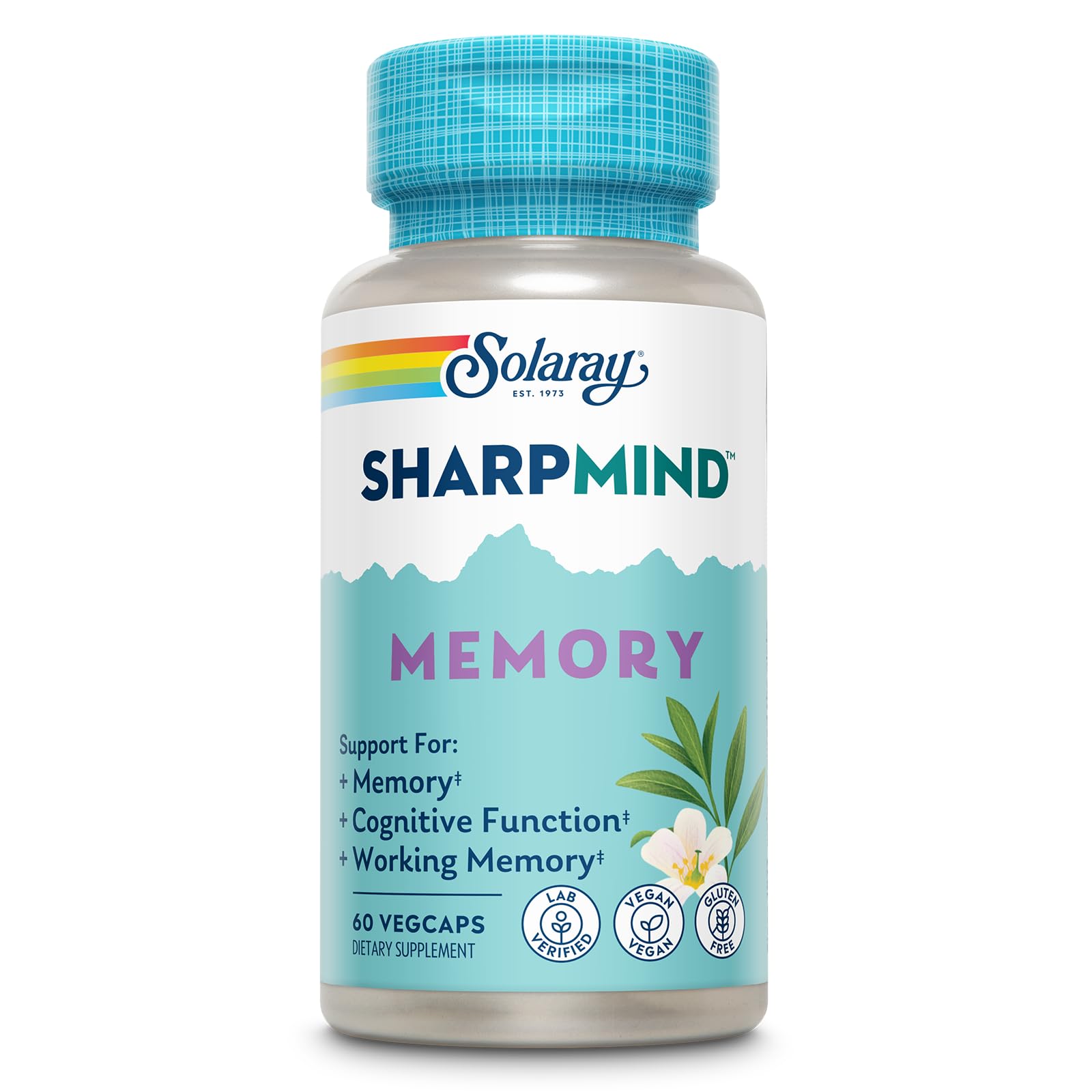SOLARAY SharpMind Memory Formula - Brain Supplements for Memory and Focus - Cognivia, Gotu Kola & Chaga Mushroom Supplement - Ginkgo Biloba Alternative - 60-Day Guarantee - 30 Servings, 60 VegCaps SOLARAYAu supplements