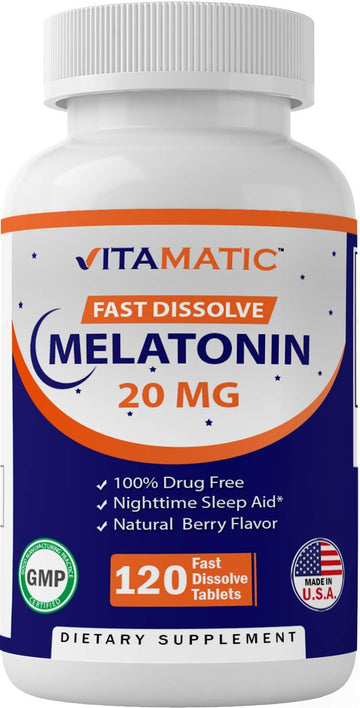 Vitamatic Melatonin 20mg Tablets | Vegetarian, Non-GMO, Gluten Free VitamaticUS supplements