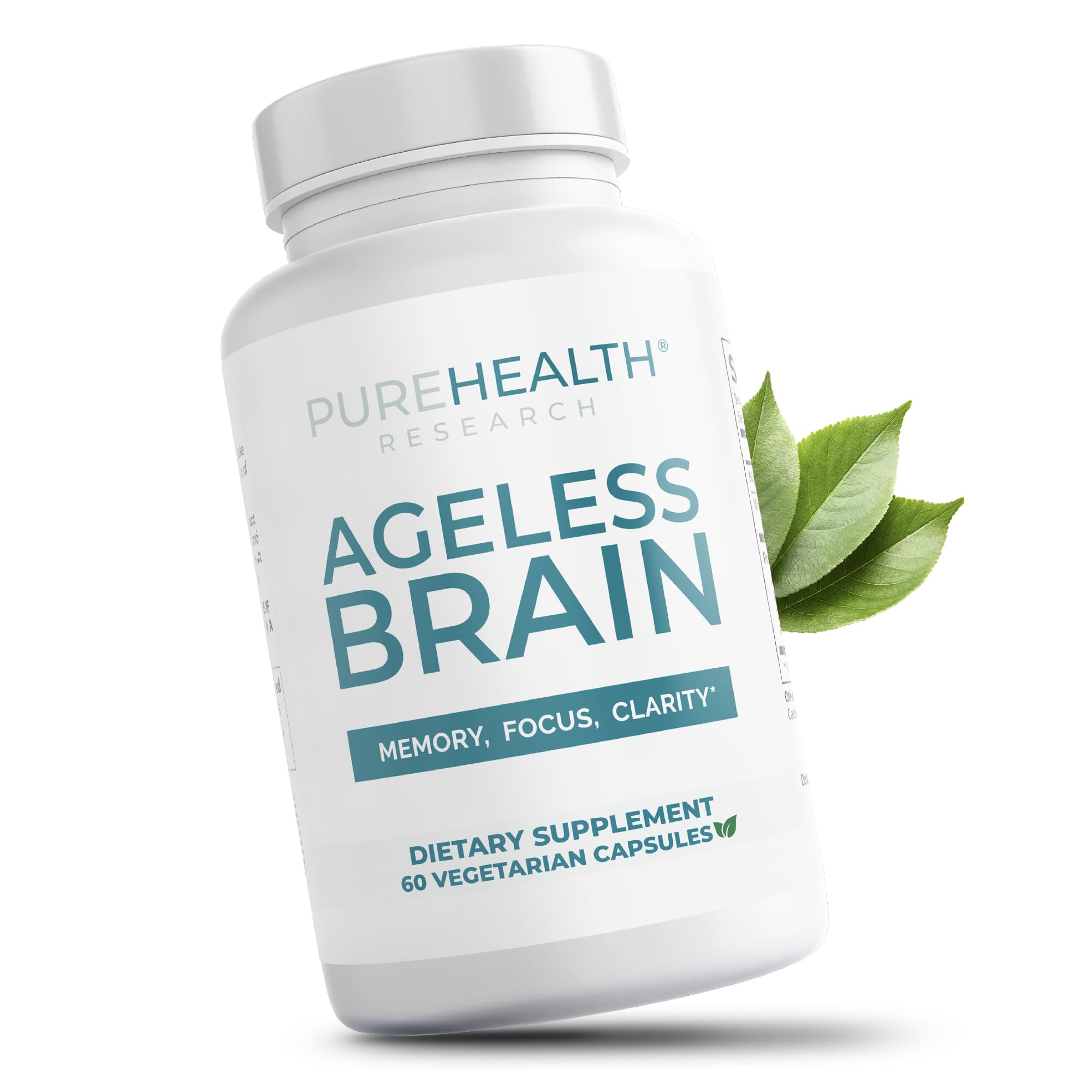 PUREHEALTH RESEARCH Ageless Brain Supplements for Memory and Focus - Nootropic Brain Health Supplement for Adults - with Bacopa Monieri, Alpha GPC, L-Tyrosine, Vitamin B6, Niacin & More, 60 Capsules PUREHEALTH RESEARCHAu supplements