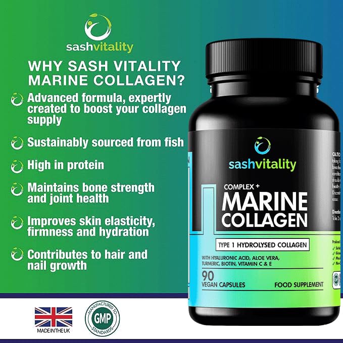 Marine Collagen Supplements - 90 Capsules with Vitamin C, Vitamin E, Hyaluronic Acid, Aloe Vera, Turmeric SASH VitalityAu supplements