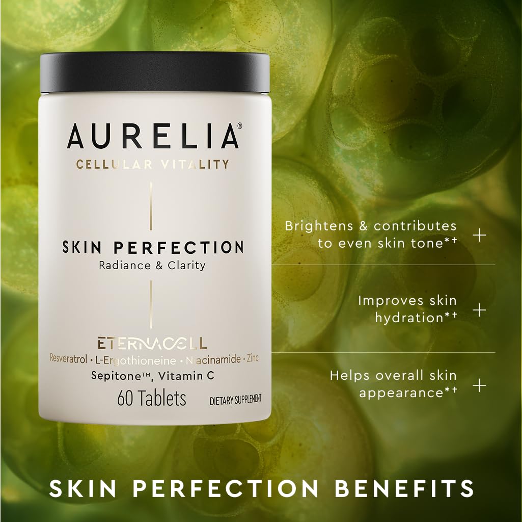 AURELIA Skin Perfection | Advanced Cellular Anti-Aging Supplement | Enhance Skin Clarity, & Tone | with Zinc, Resveratrol, Niacinamide, Ergothioneine, & Vitamin C AURELIAAu supplements