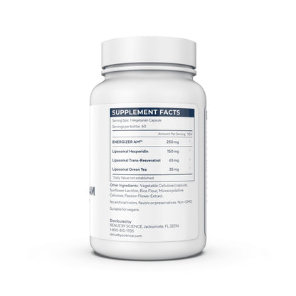 Renue By Science Energizer AM | Liposomal Resveratrol Hesperidin & Green Tea Supplement | 60 Capsules with Trans Resveratrol (65mg) Hesperidin (150mg) Green Tea Extract (35mg) - Non-GMO | Made in USA Renue By ScienceUS supplements