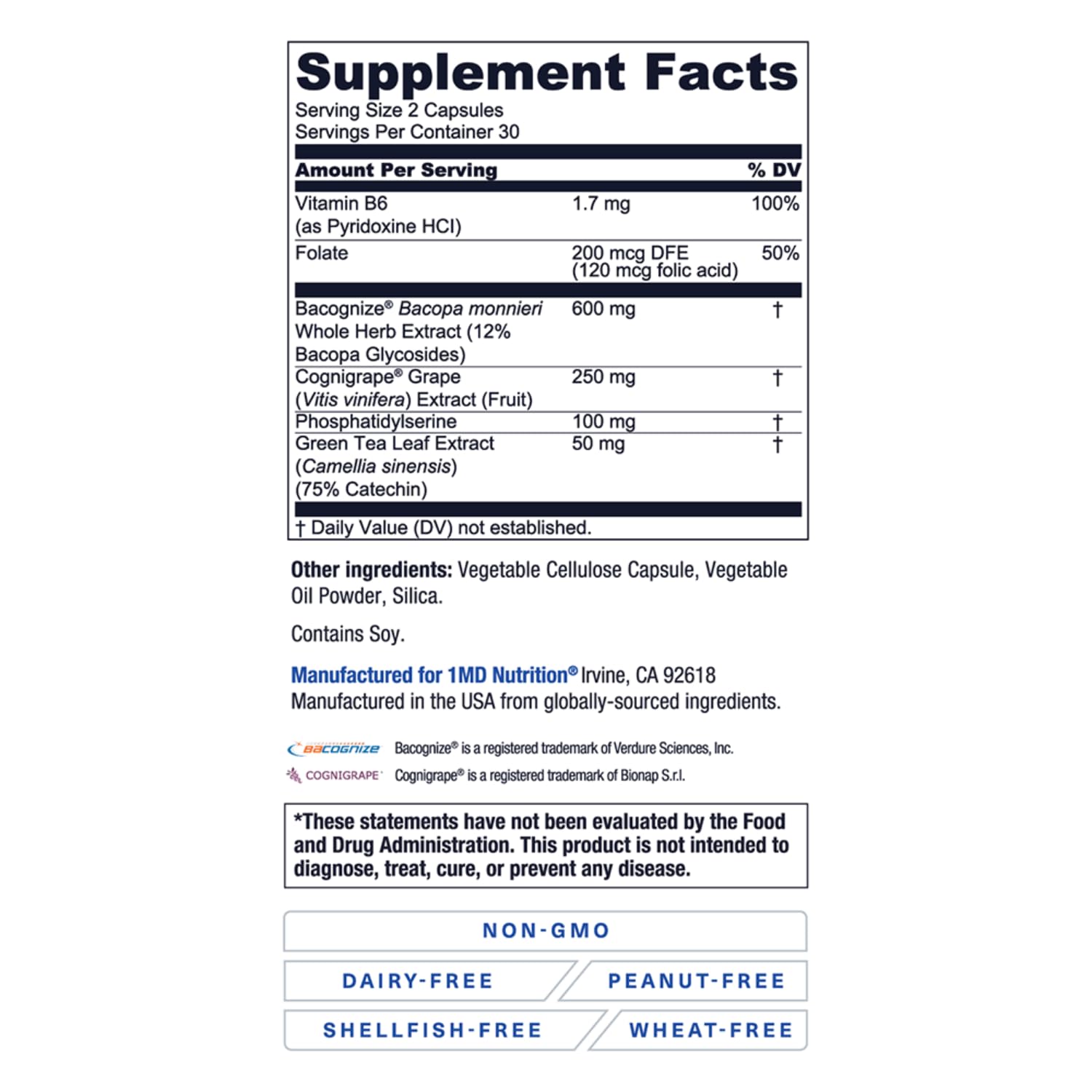 1MD Nutrition MindMD - Brain Supplement for Memory and Focus - Bacopa Monnieri for Nootropic Brain Support - Brain Health Supplement for Adults - with Vitamin B6 & Green Tea Extract - 60 Caps 1MD NutritionAu supplements