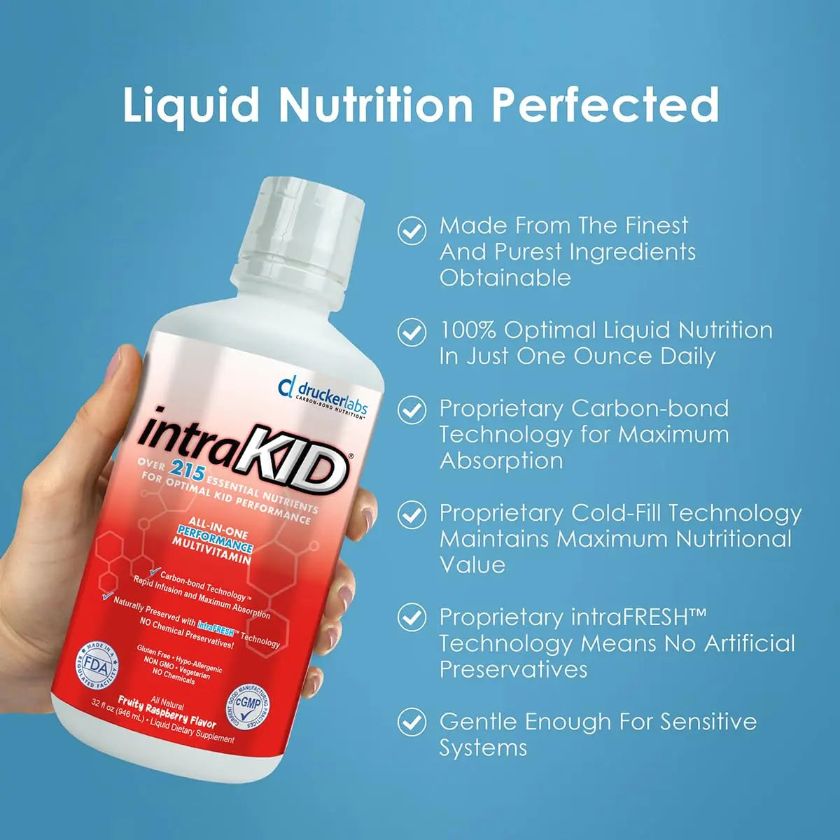 intraKID Drucker Labs Organic Liquid Multivitamin for Kids, Immune Support, Non GMO, Dairy Free, Gluten Free, Magnesium, Vitamin A,C,E, Zinc intraKIDAu supplements