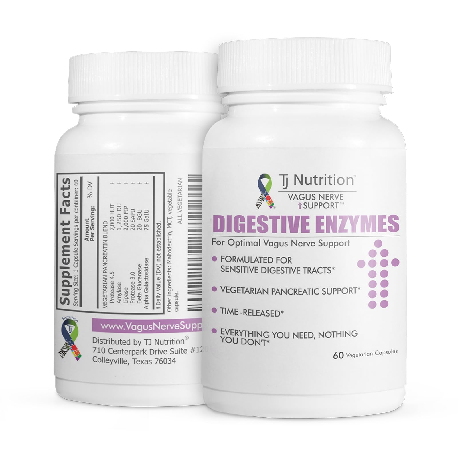 TJ Nutrition Digestive Enzymes for Sensitive Stomachs - Supports Vagus Nerve, Vegetarian Pancreatic Support, Timed Release Formula for Optimal Gut Health, Enhances Food Digestion & Gut Flora TJ NutritionAu supplements