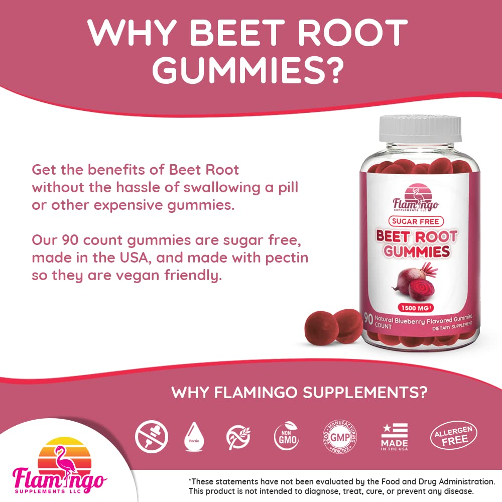 Sugar Free Nitric Oxide Beet Root Gummies (1500 mg)- Beet Root Chewables for Athletic Flamingo SupplementsUS supplements