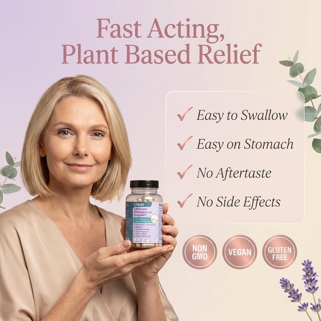 Clear Menopause Support for Women | 25-in-1 Formula with Black Cohosh, Dong Quai, Pre & Probiotics | Hot Flashes, Night Sweats, Mood, Sleep & Digestion | Hormone-Free | Made in USA | 60 Capsules Clear ProbioticsAu supplements