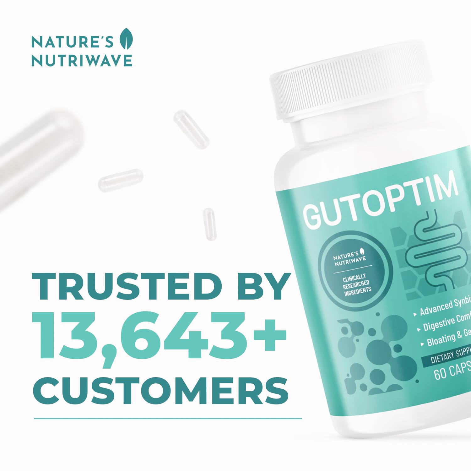 GutOptim Probiotic & Prebiotic Capsules | Pre and Probiotics for Synbiotic Gut Health & Bloating Relief for Women & Men | Enzyme with Probiotics for Digestive Health | Non-GMO, 60 Ct, 6 Month Supply Nature’s NutriWaveAu supplements