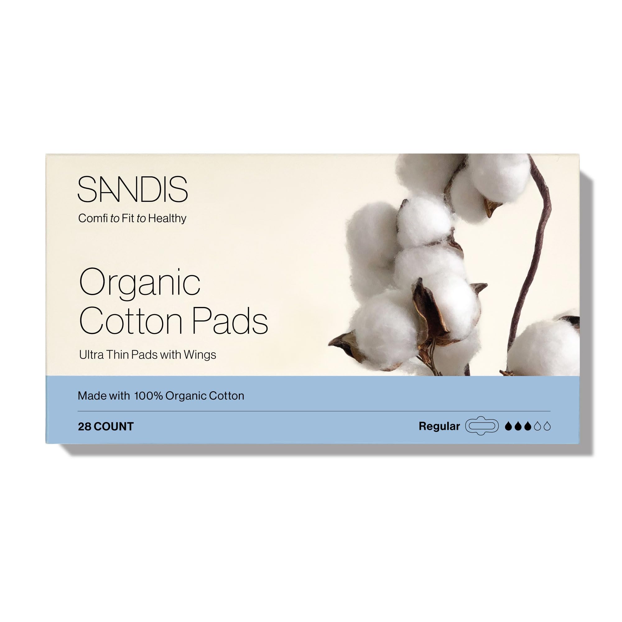 SANDIS Feminine Pad for Women - Regular 28 Count 100% Organic Cotton Ultra Thin with Wings SANDISAu supplements