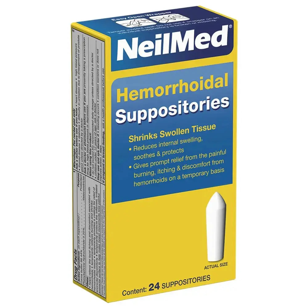 NeilMed Hemorrhoidal Suppositories, Shrinks Swollen Tissue, Relief from Burning, Itching and Discomfort of Hemorrhoids, 24 Count NeilMedAu supplements