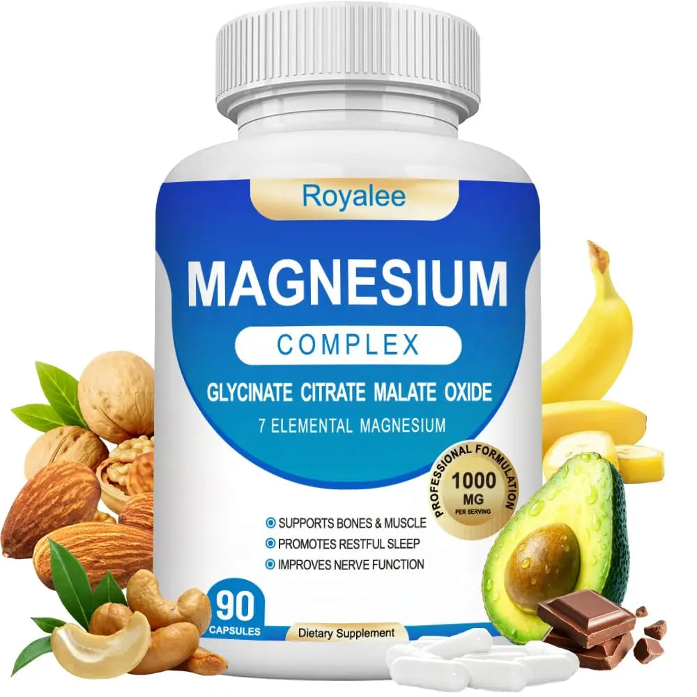 Magnesium Complex Supplement - 1000mg with 7 Magnesium Forms Including Glycinate, Citrate, Malate, Taurate & Orotate - Supports Relaxation, Muscle Function & Bone Strength - 90 Capsules RoyaleeAu supplements
