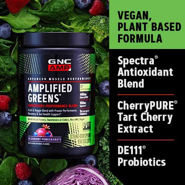 GNC AMP Amplified Greens Superfoods Performance Blend - Vegan Athlete Superfood Drink - Blueberry Pomegranate - 9.9 Oz (30 Servings) GNCAu supplements