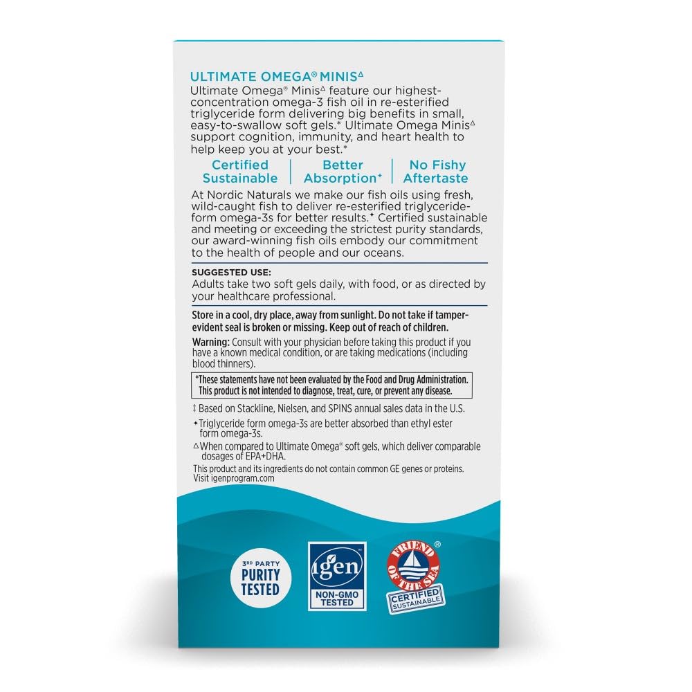 Nordic Naturals Ultimate Omega Minis, Strawberry Flavor - 60 Minis Soft Gels - 1120 mg Omega-3 - High-Potency Fish Oil Supplement - EPA & DHA - Promotes Brain & Heart Health - 30 Servings Nordic NaturalsAu supplements