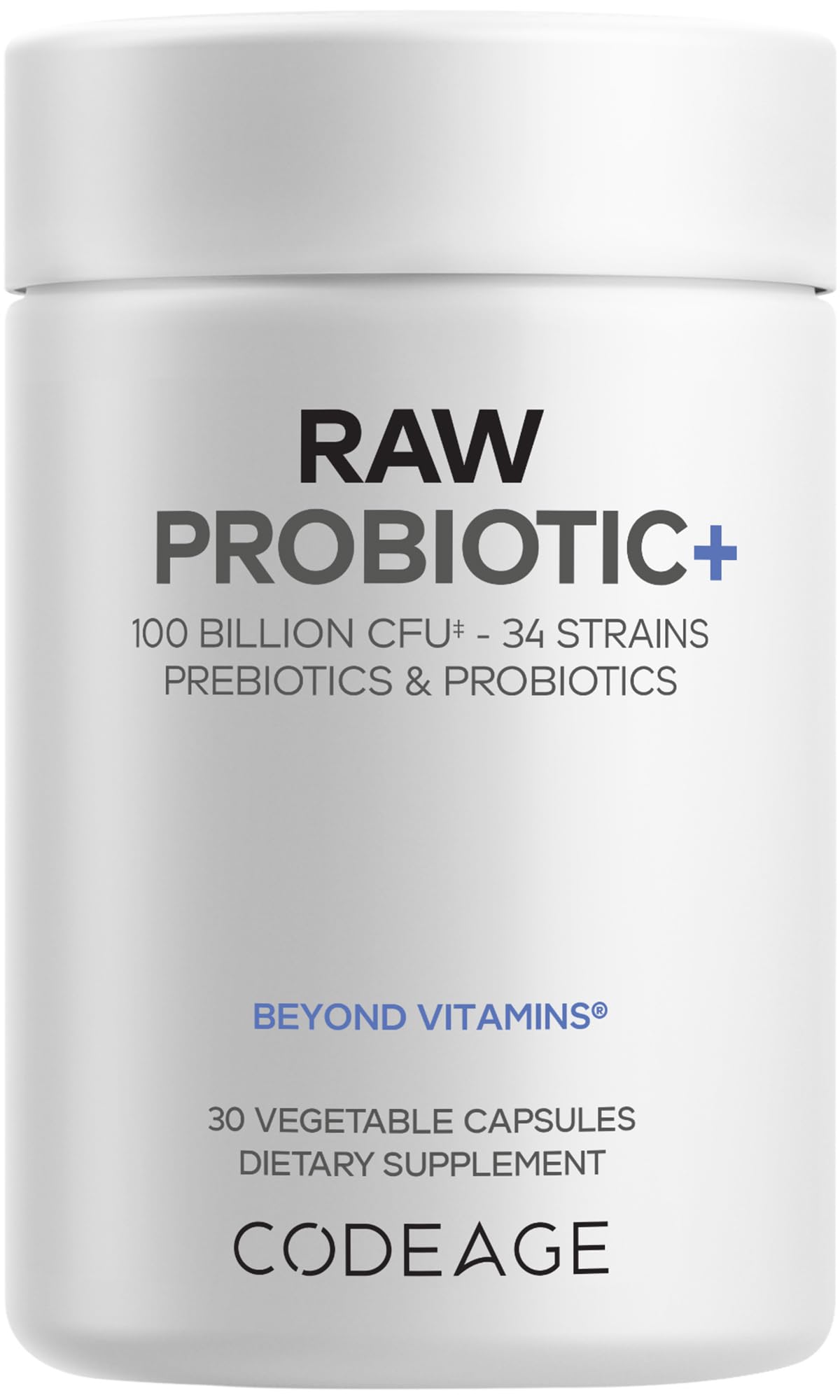 Codeage Raw Probiotic+ Supplement - 34 Probiotic Strains, 100 Billion CFUs, Raw Whole Food Probiotics, Digestive Enzymes, Raw Fruits & Veggies Prebiotics - Wild Kefir Culture - Non-GMO - 30 Capsules CodeageAu supplements