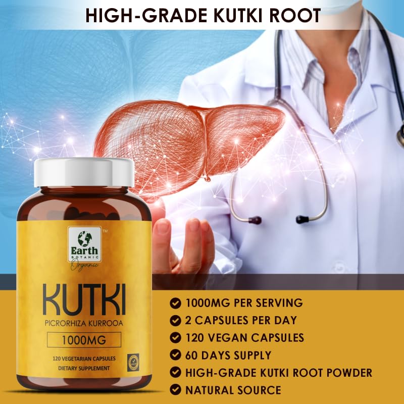 Earth BOTANIC Organic Kutki Root Powder 1000mg 120 Capsules (Picorohiza Kurrooa) Earth BOTANIC OrganicAu supplements