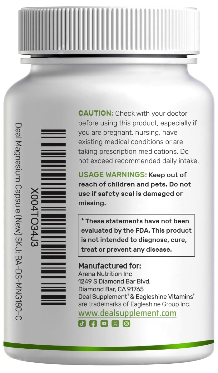 Deal Supplement Magnesium Glycinate 500mg, 240 Veggie Capsules | 100% Chelated for Easy Absorption | Essential Mineral Supplement | Non-GMO, Gluten-Free DEAL SUPPLEMENTAu supplements